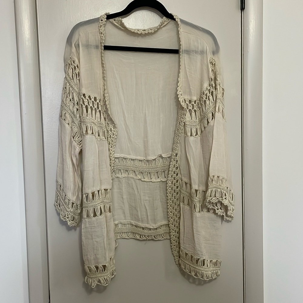 Anthropologie crochet cream kimono